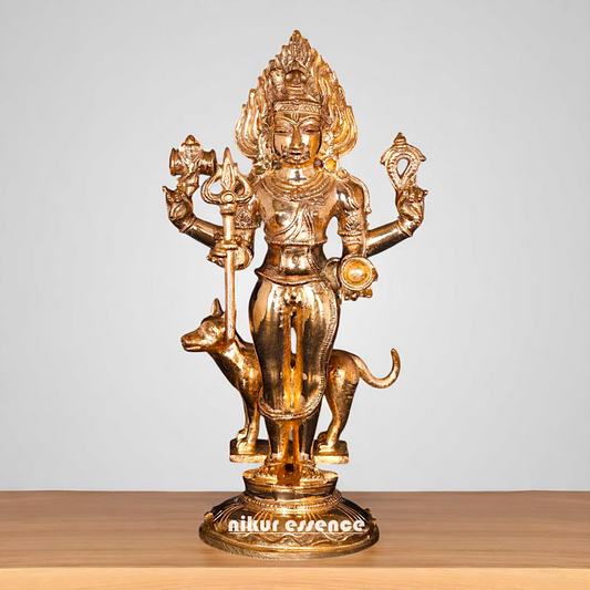 Bronze/Panchaloha Shiva Bhairava standing with Blessing and dog Statue - 5 Inches Nikuressence