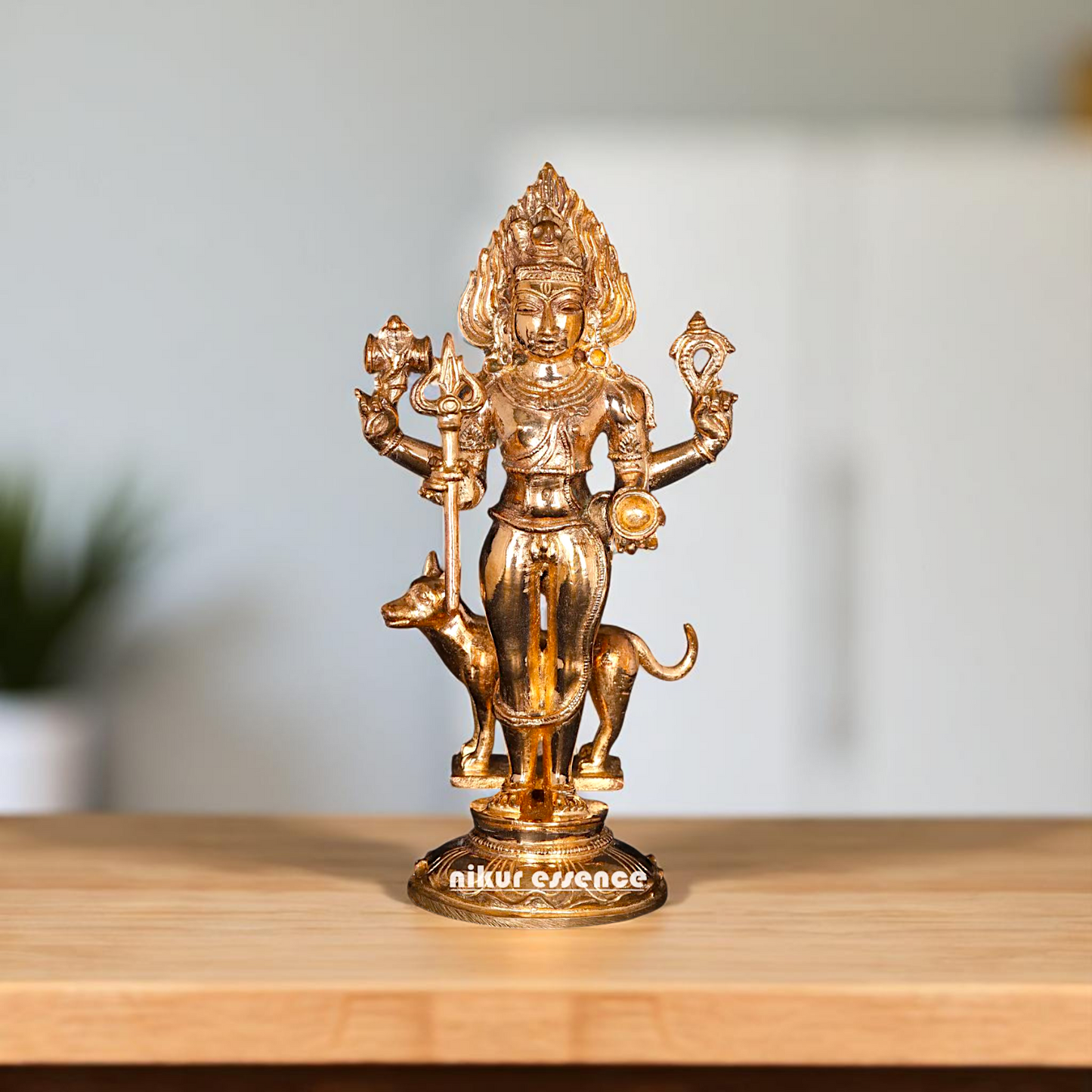 Bronze/Panchaloha Shiva Bhairava standing with Blessing and dog Statue - 5 Inches Nikuressence