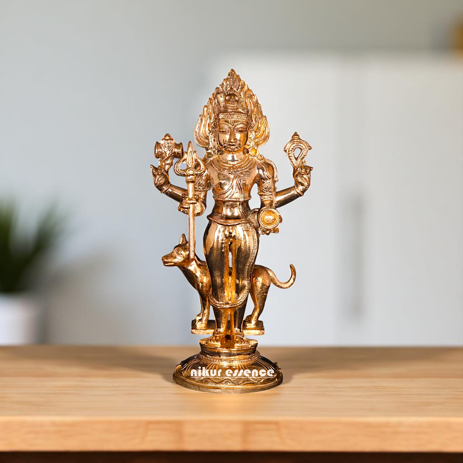 Bronze/Panchaloha Shiva Bhairava standing with Blessing and dog Statue - 5 Inches Nikuressence