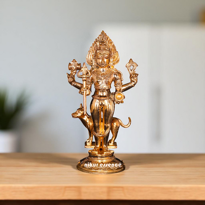 Bronze/Panchaloha Shiva Bhairava standing with Blessing and dog Statue - 5 Inches Nikuressence