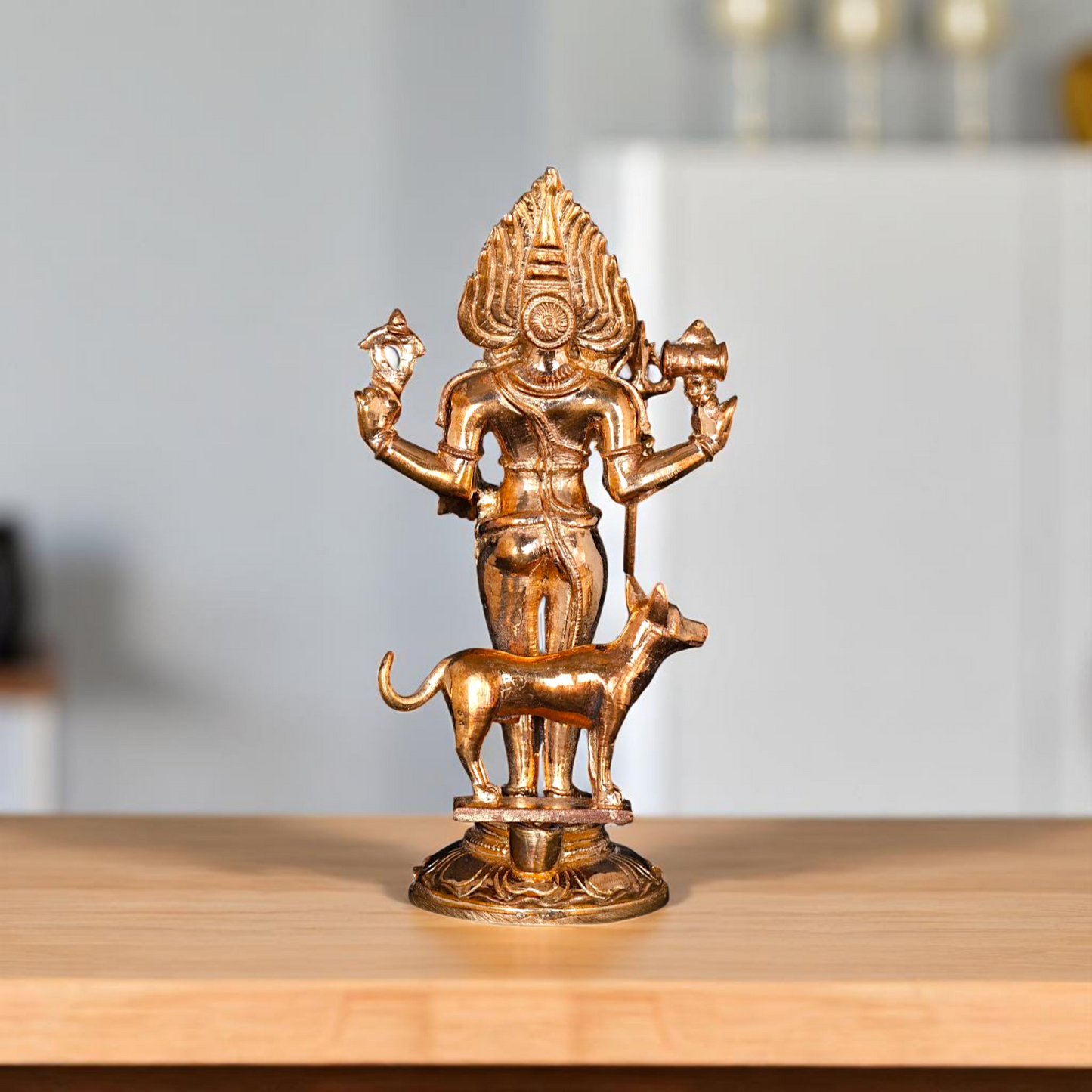 Bronze/Panchaloha Shiva Bhairava standing with Blessing and dog Statue - 5 Inches Nikuressence