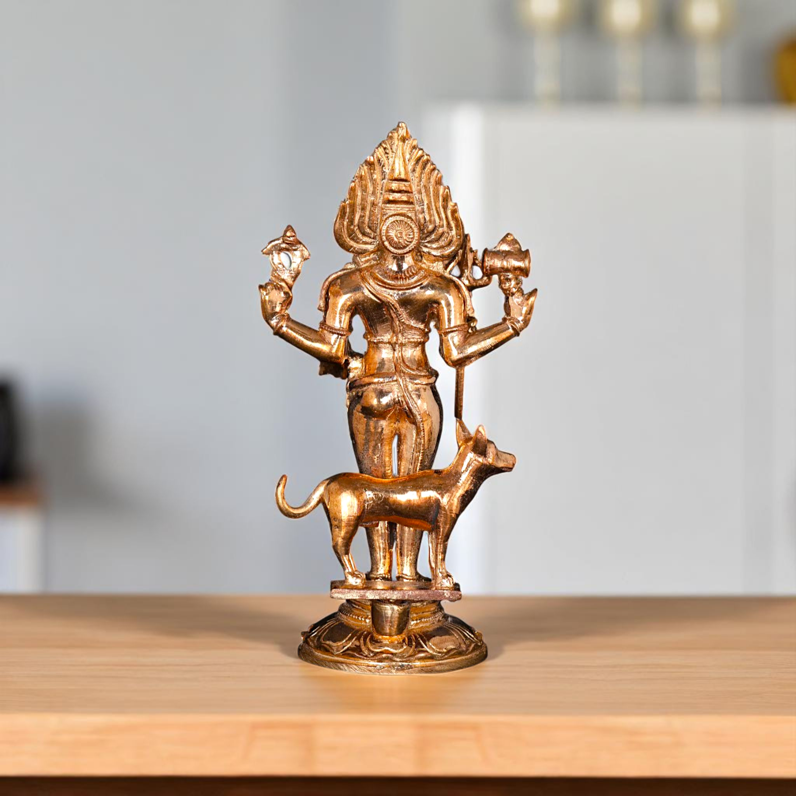 Bronze/Panchaloha Shiva Bhairava standing with Blessing and dog Statue - 5 Inches Nikuressence
