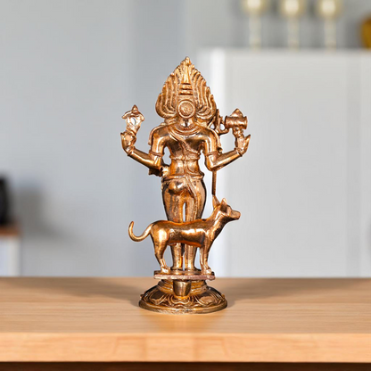 Bronze/Panchaloha Shiva Bhairava standing with Blessing and dog Statue - 5 Inches Nikuressence