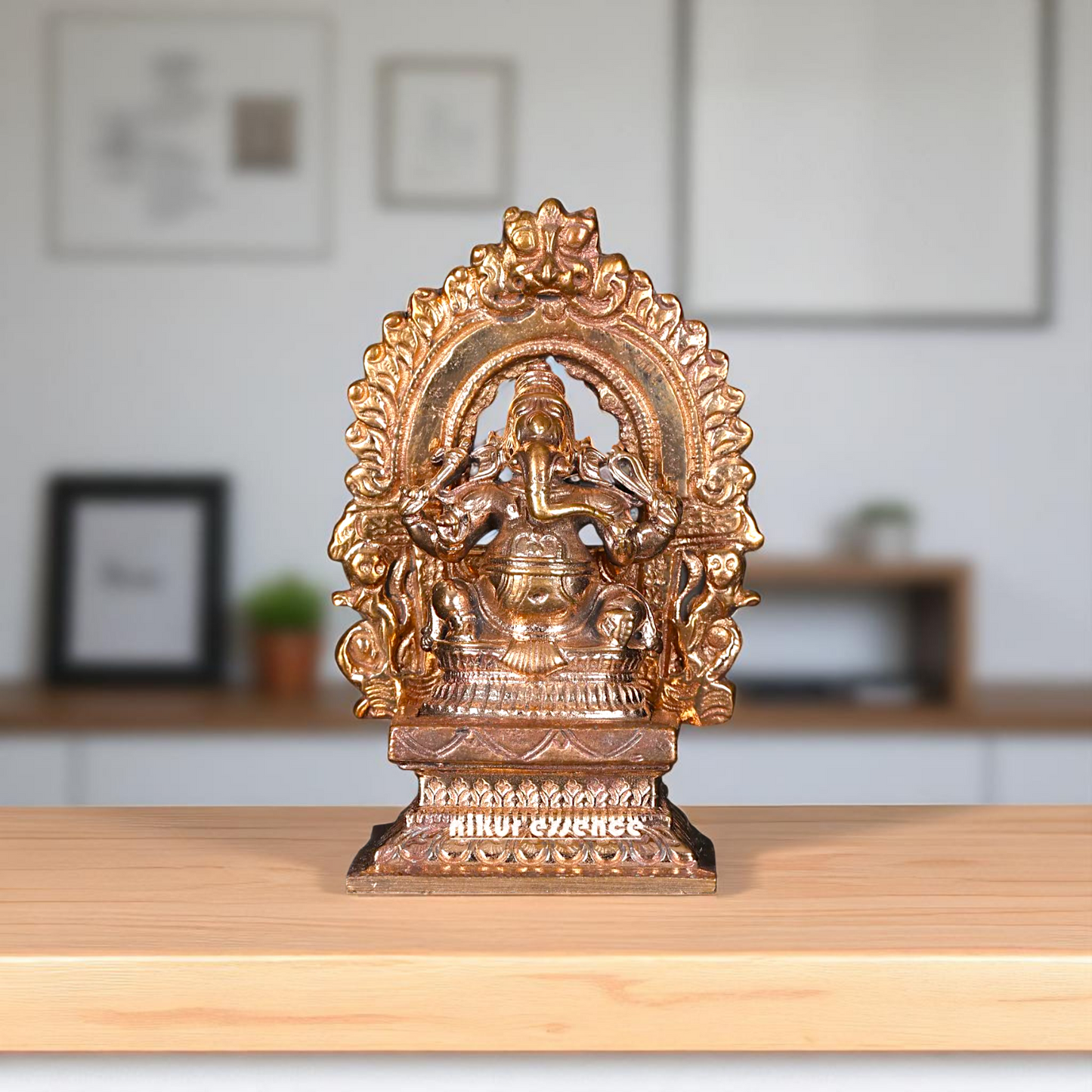 Bronze Ganesha Seated on kirtimukha throne with Four Armed statue - 3 Inches Nikuressence