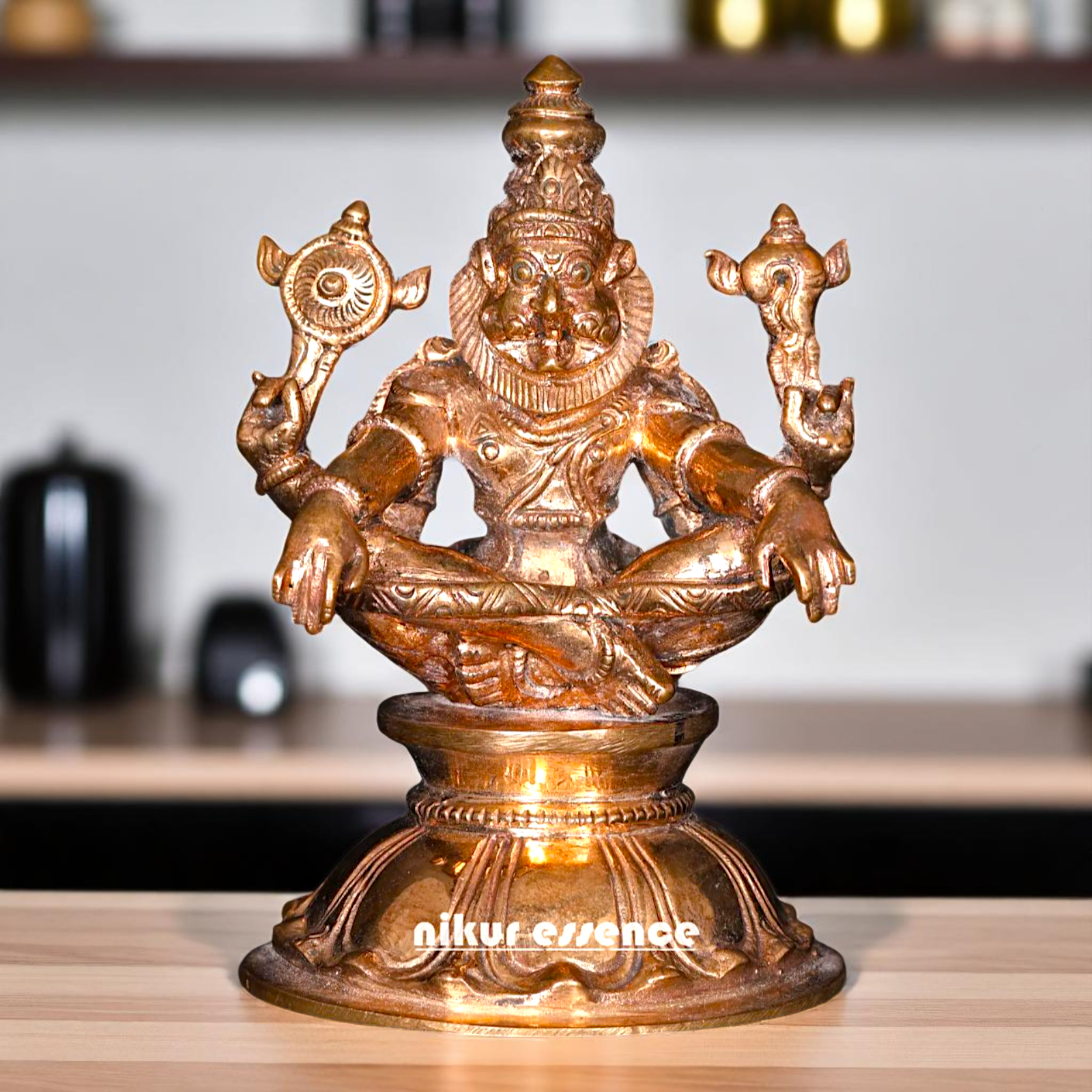 Lord Vishnu's Narasimha Seated on yoga mudra Panchaloha idol - 3 Inches Nikuressence