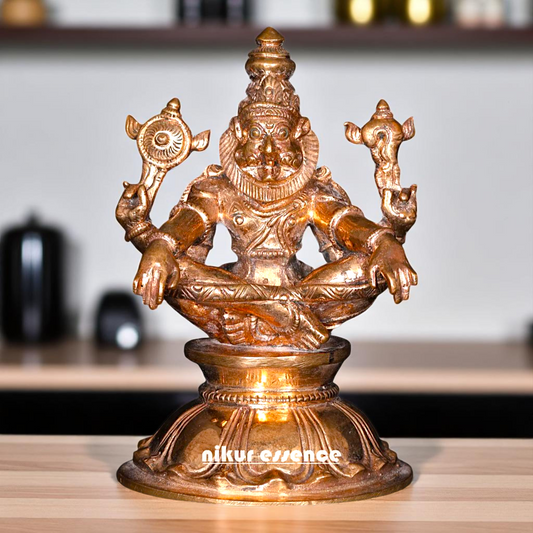Lord Vishnu's Narasimha Seated on yoga mudra Panchaloha idol - 3 Inches Nikuressence