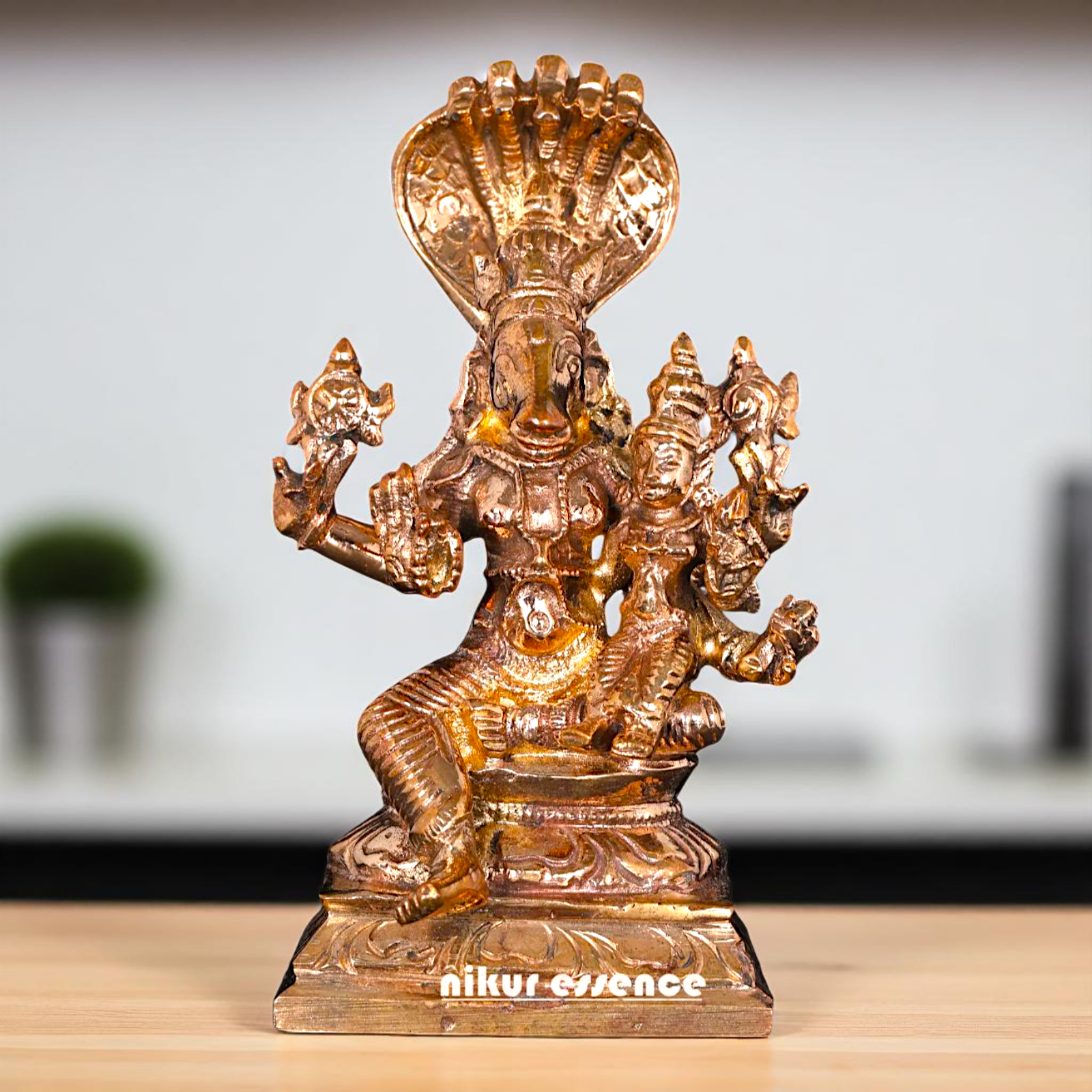 Lord Vishnu Hayagriva with Lakshmi with sheshnag Bronze/Panchaloha idol - 3 Inches Nikuressence