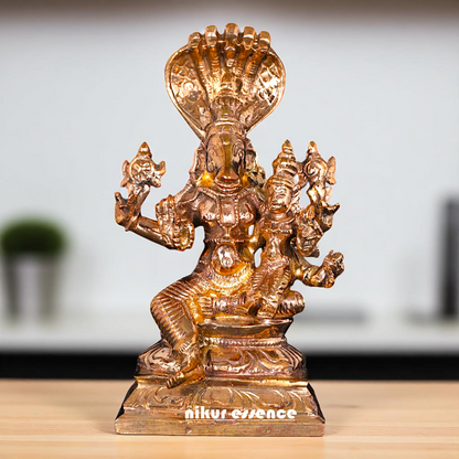 Lord Vishnu Hayagriva with Lakshmi with sheshnag Bronze/Panchaloha idol - 3 Inches Nikuressence