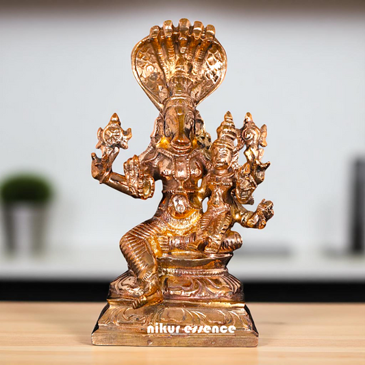 Lord Vishnu Hayagriva with Lakshmi with sheshnag Bronze/Panchaloha idol - 3 Inches Nikuressence