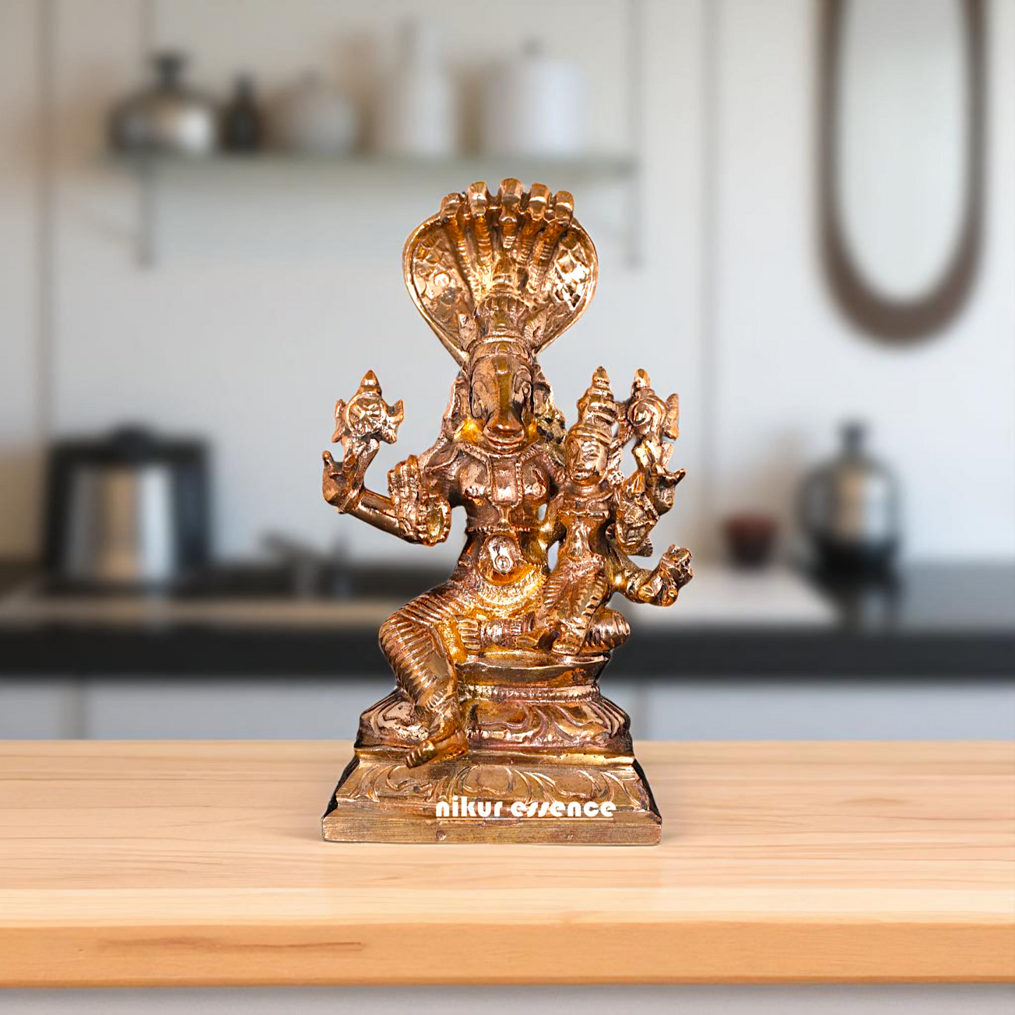 Lord Vishnu Hayagriva with Lakshmi with sheshnag Bronze/Panchaloha idol - 3 Inches Nikuressence