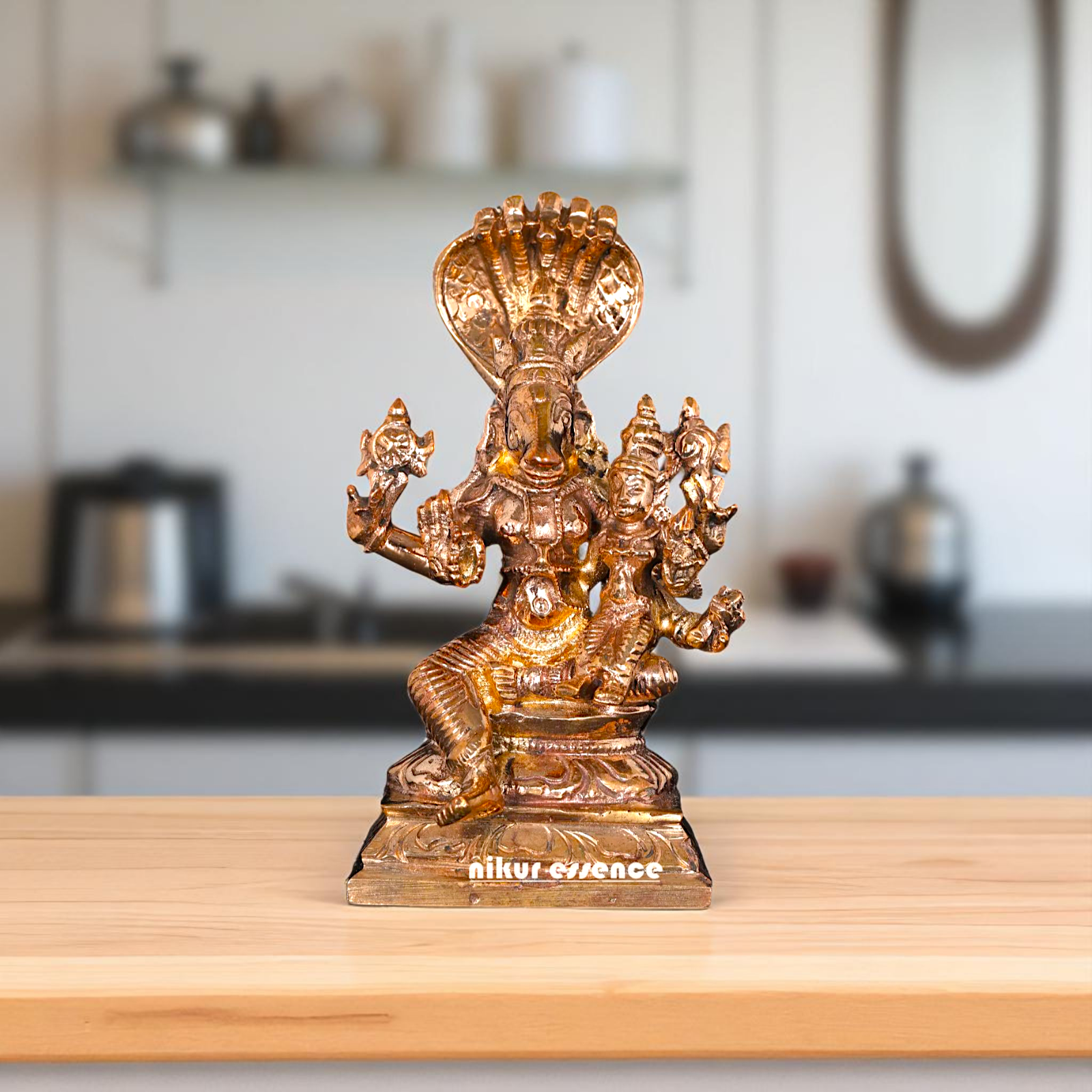 Lord Vishnu Hayagriva with Lakshmi with sheshnag Bronze/Panchaloha idol - 3 Inches Nikuressence