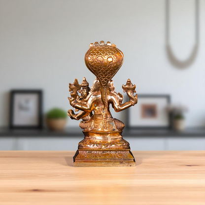 Lord Vishnu Hayagriva with Lakshmi with sheshnag Bronze/Panchaloha idol - 3 Inches Nikuressence