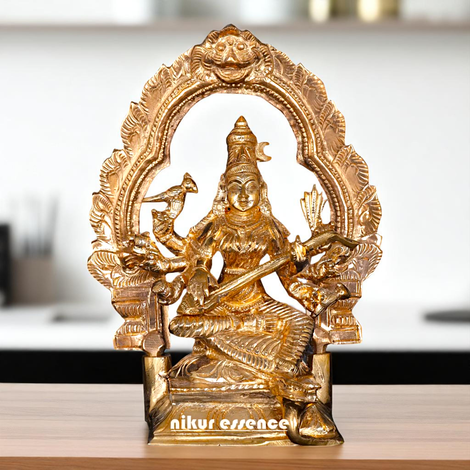 Bronze/Panchaloha Matangi seated with Playing Veena idol - 6 Inches Nikuressence