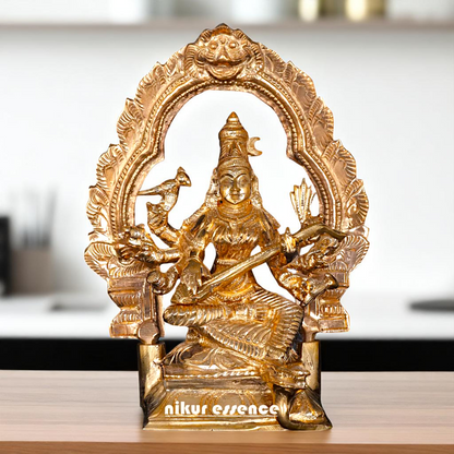 Bronze/Panchaloha Matangi seated with Playing Veena idol - 6 Inches Nikuressence