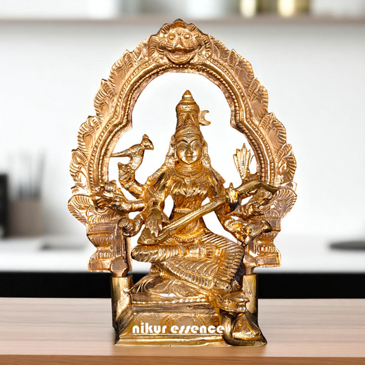 Bronze/Panchaloha Matangi seated with Playing Veena idol - 6 Inches Nikuressence