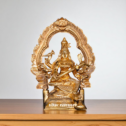 Bronze/Panchaloha Matangi seated with Playing Veena idol - 6 Inches Nikuressence