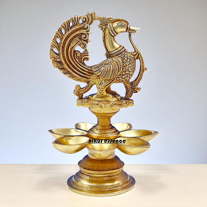 Brass Peacock Diya oil lamp festival Home decor - 1 Feet Nikuressence