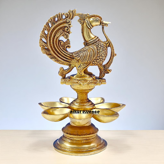 Brass Peacock Diya oil lamp festival Home decor - 1 Feet Nikuressence
