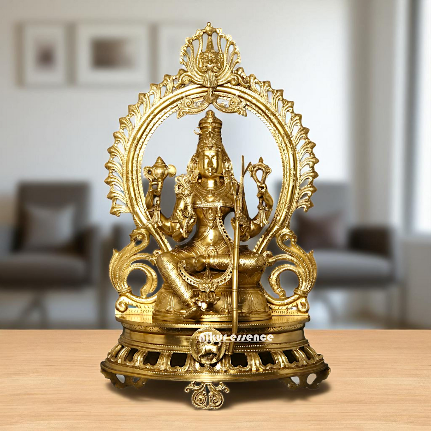 Big Raja Rajeshwari Seated on throne Blessing Bronze/Panchaloha idol - 28 Inches Nikuressence