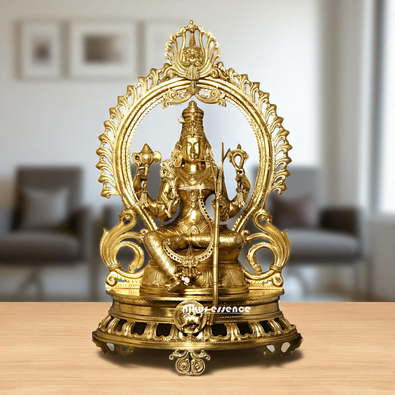 Big Raja Rajeshwari Seated on throne Blessing Bronze/Panchaloha idol - 28 Inches Nikuressence