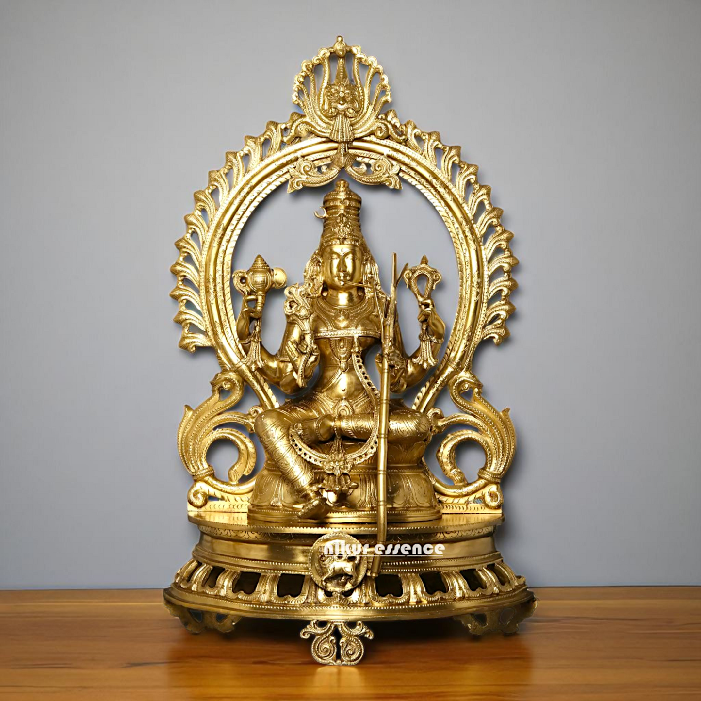 Big Raja Rajeshwari Seated on throne Blessing Bronze/Panchaloha idol - 28 Inches Nikuressence