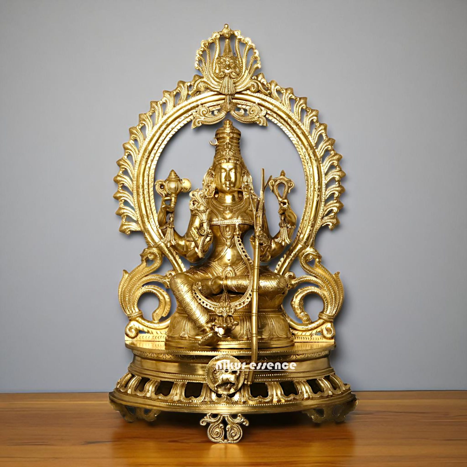 Big Raja Rajeshwari Seated on throne Blessing Bronze/Panchaloha idol - 28 Inches Nikuressence
