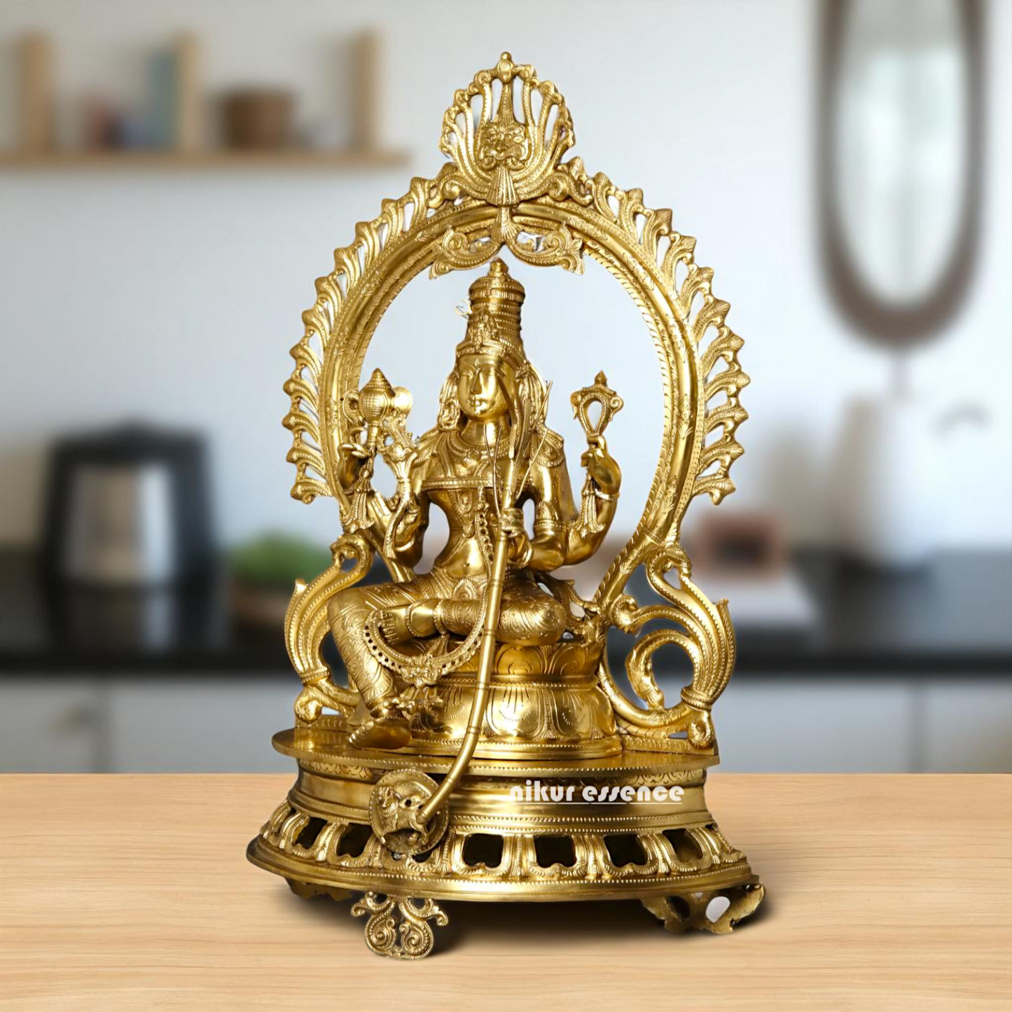 Big Raja Rajeshwari Seated on throne Blessing Bronze/Panchaloha idol - 28 Inches Nikuressence