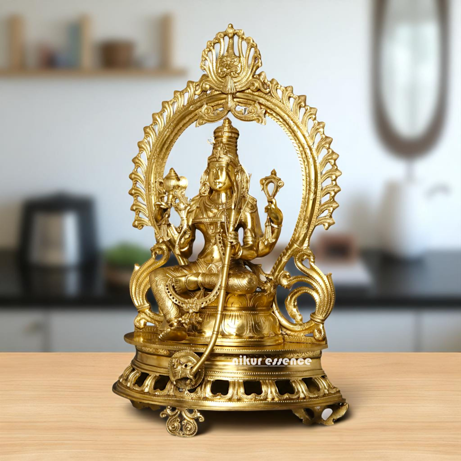 Big Raja Rajeshwari Seated on throne Blessing Bronze/Panchaloha idol - 28 Inches Nikuressence