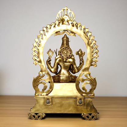 Big Raja Rajeshwari Seated on throne Blessing Bronze/Panchaloha idol - 28 Inches Nikuressence
