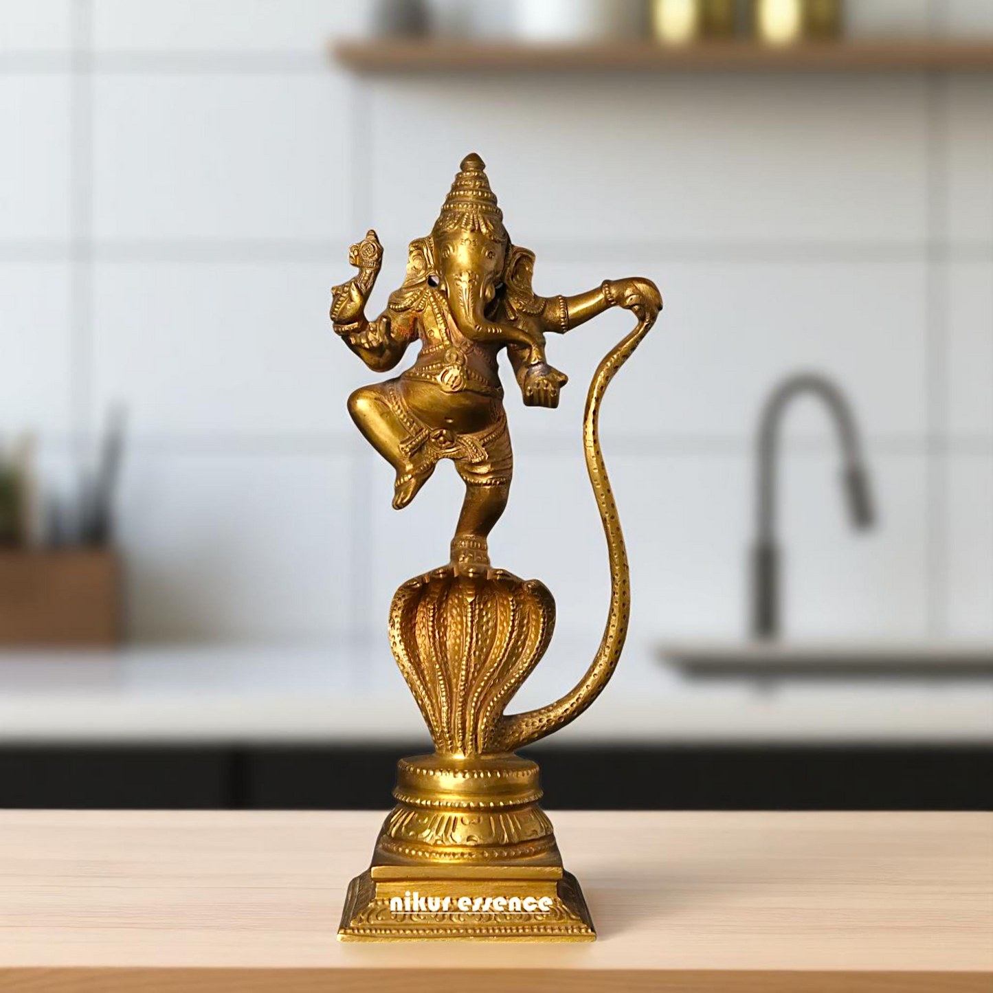 Ganesha Ganpati Dancing on sheshnag with Blessing Bronze/Panchaloha idol - 9 Inches Nikuressence