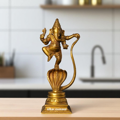 Ganesha Ganpati Dancing on sheshnag with Blessing Bronze/Panchaloha idol - 9 Inches Nikuressence