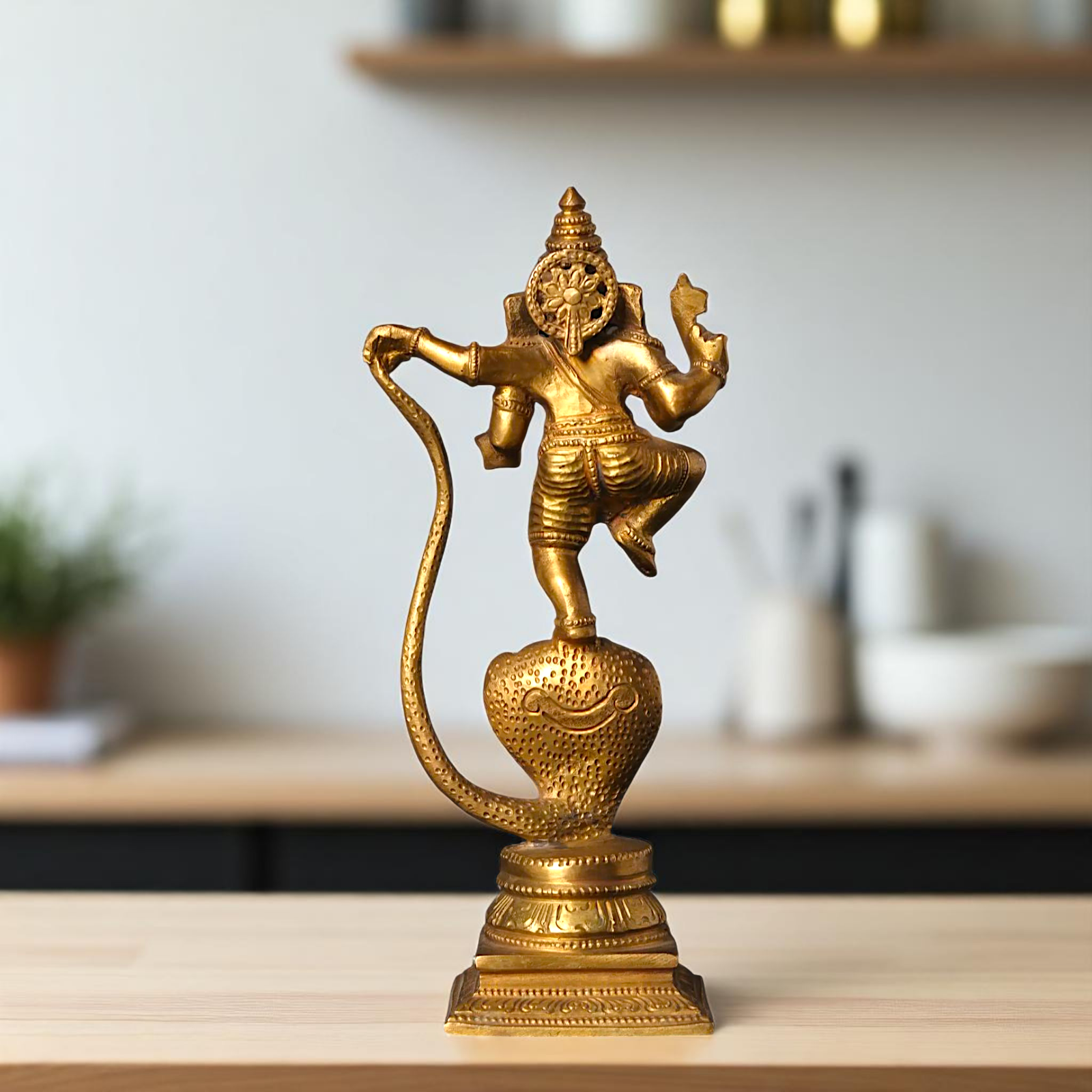 Ganesha Ganpati Dancing on sheshnag with Blessing Bronze/Panchaloha idol - 9 Inches Nikuressence