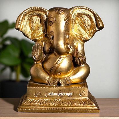 Bronze/Panchaloha Ganesha Ganpati seated with Blessing statue - 3 Inches Nikuressence
