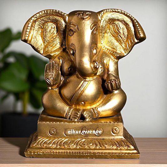 Bronze/Panchaloha Ganesha Ganpati seated with Blessing statue - 3 Inches Nikuressence