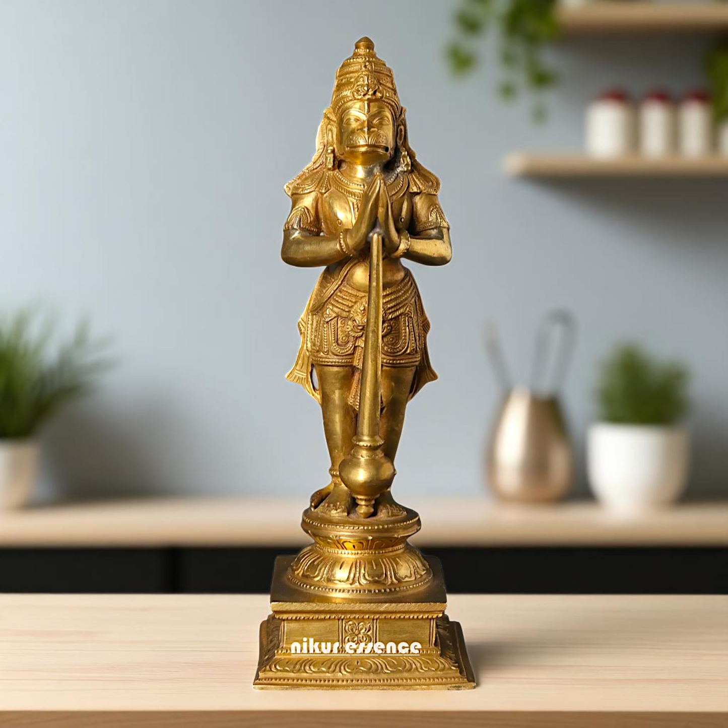 Lord Hanuman ji Standing with namaskar pose hold mace Gada Bronze/Panchaloha idol - 10 Inches Nikuressence