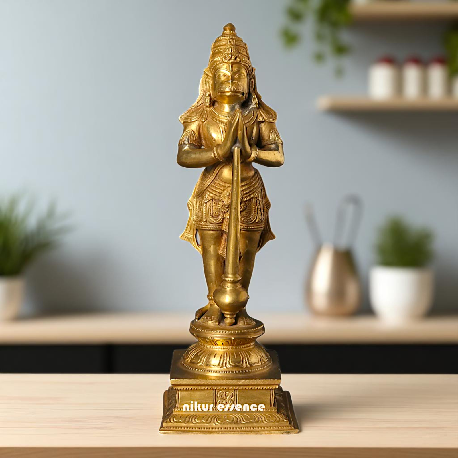 Lord Hanuman ji Standing with namaskar pose hold mace Gada Bronze/Panchaloha idol - 10 Inches Nikuressence