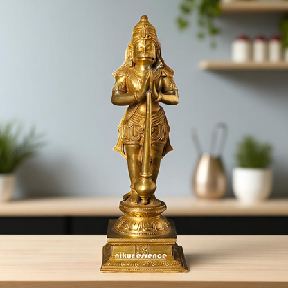 Lord Hanuman ji Standing with namaskar pose hold mace Gada Bronze/Panchaloha idol - 10 Inches Nikuressence