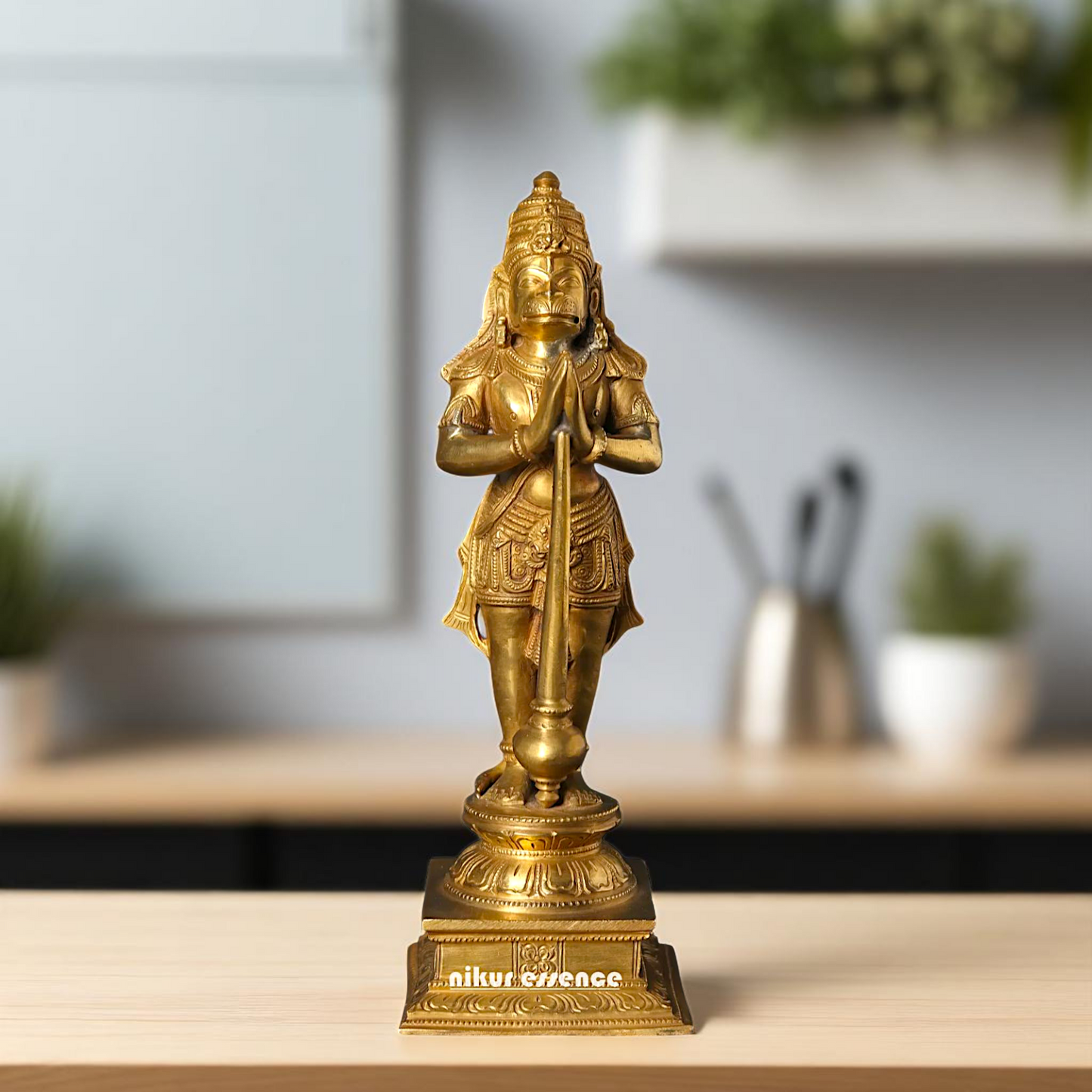 Lord Hanuman ji Standing with namaskar pose hold mace Gada Bronze/Panchaloha idol - 10 Inches Nikuressence