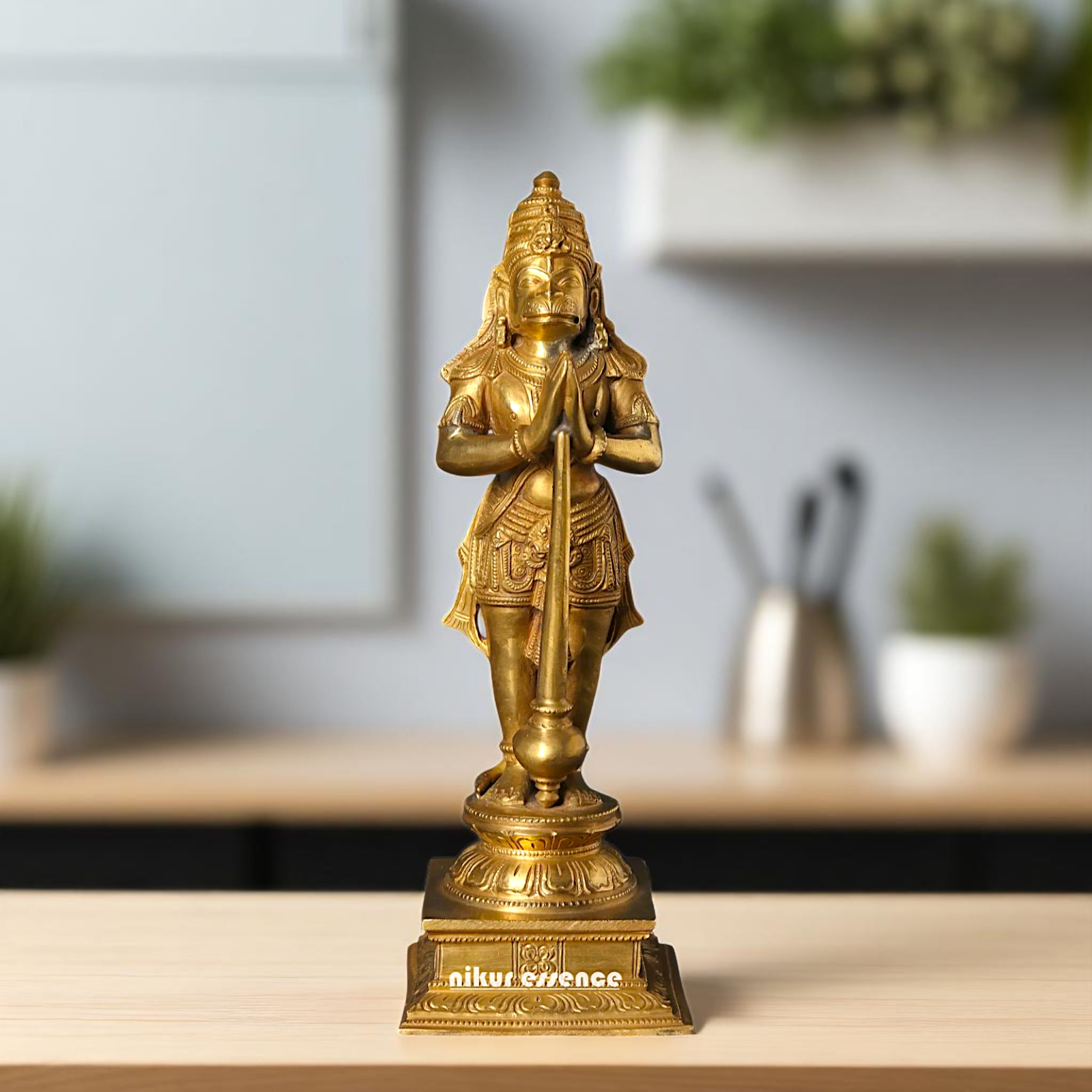Lord Hanuman ji Standing with namaskar pose hold mace Gada Bronze/Panchaloha idol - 10 Inches Nikuressence