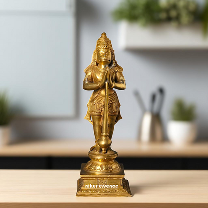 Lord Hanuman ji Standing with namaskar pose hold mace Gada Bronze/Panchaloha idol - 10 Inches Nikuressence