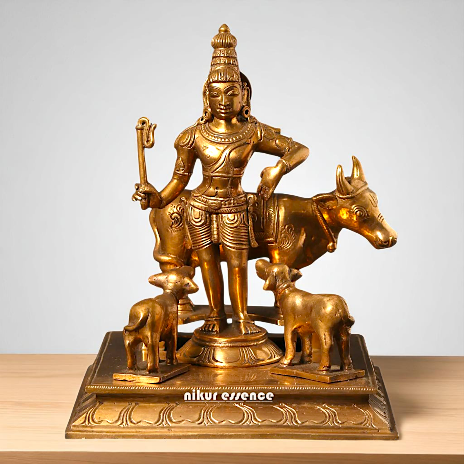 Shree Krishna with Cow and calf standing Bronze/Panchaloha idol - 8 Inches Nikuressence