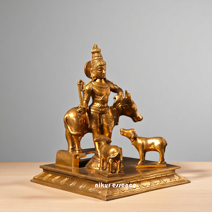 Shree Krishna with Cow and calf standing Bronze/Panchaloha idol - 8 Inches Nikuressence