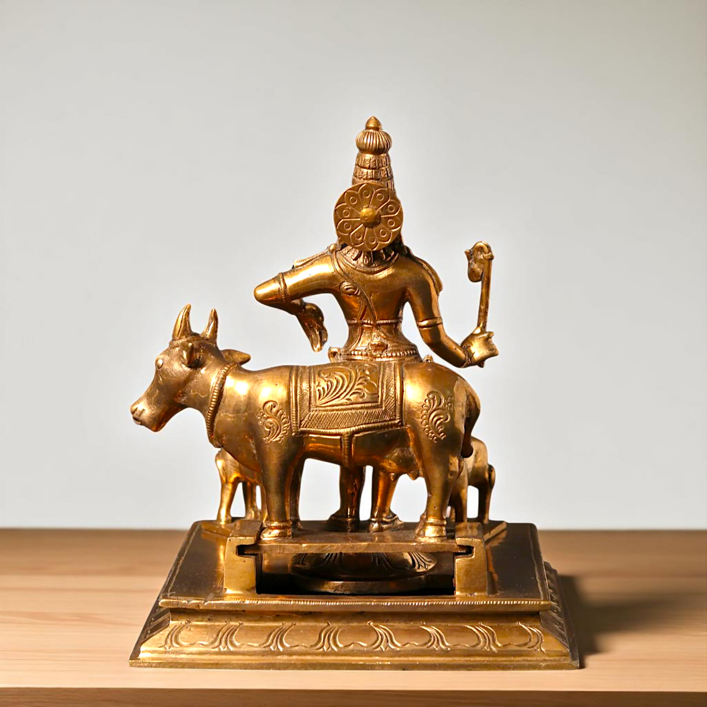 Shree Krishna with Cow and calf standing Bronze/Panchaloha idol - 8 Inches Nikuressence