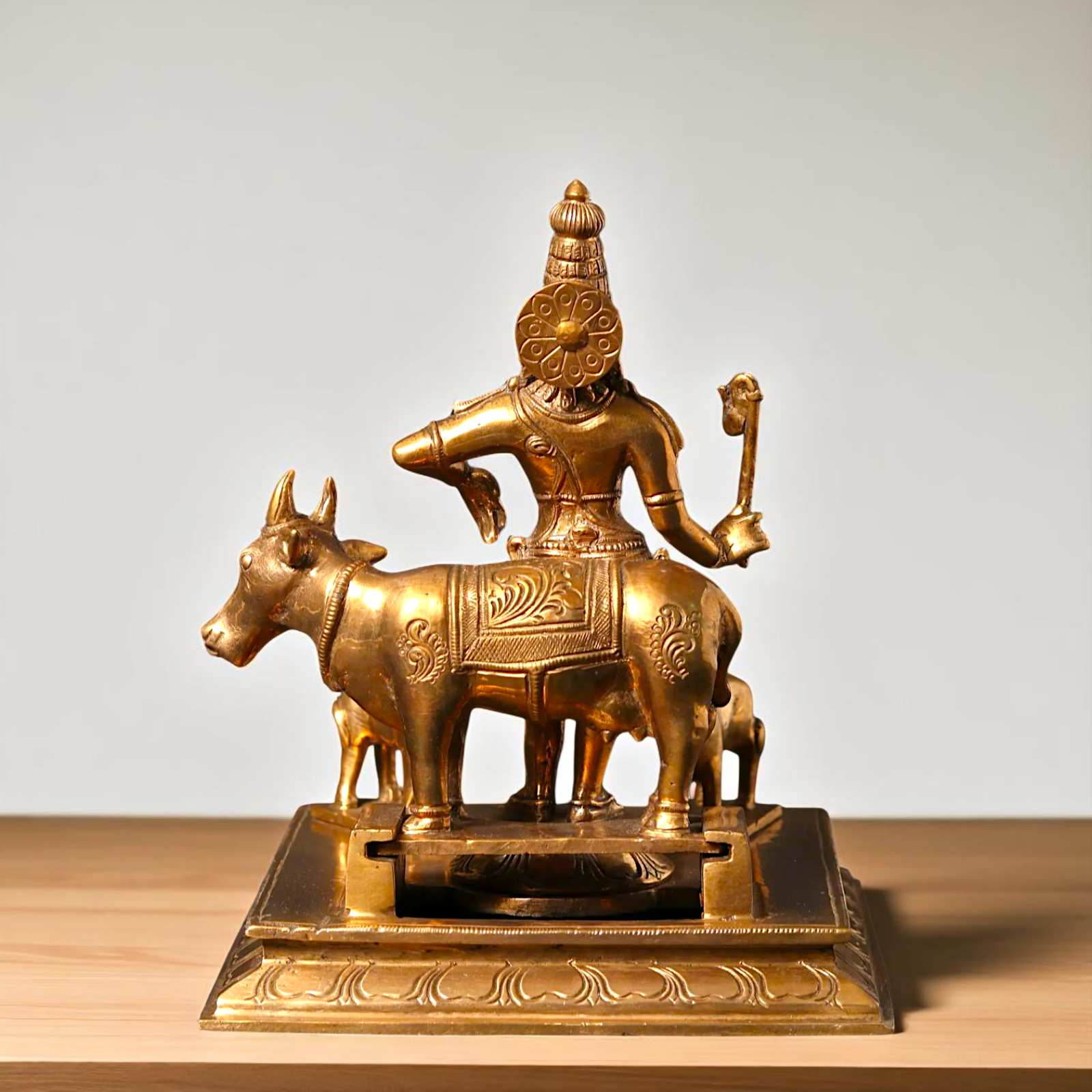 Shree Krishna with Cow and calf standing Bronze/Panchaloha idol - 8 Inches Nikuressence