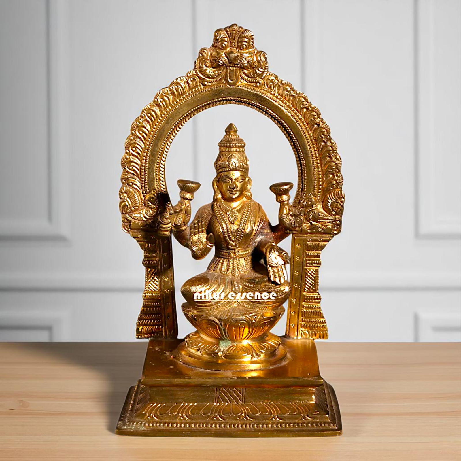 Goddess Lakshmi Maa Seated on Lotus with blessing Bronze/Panchaloha idol - 7 Inches Nikuressence