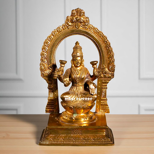 Goddess Lakshmi Maa Seated on Lotus with blessing Bronze/Panchaloha idol - 7 Inches Nikuressence