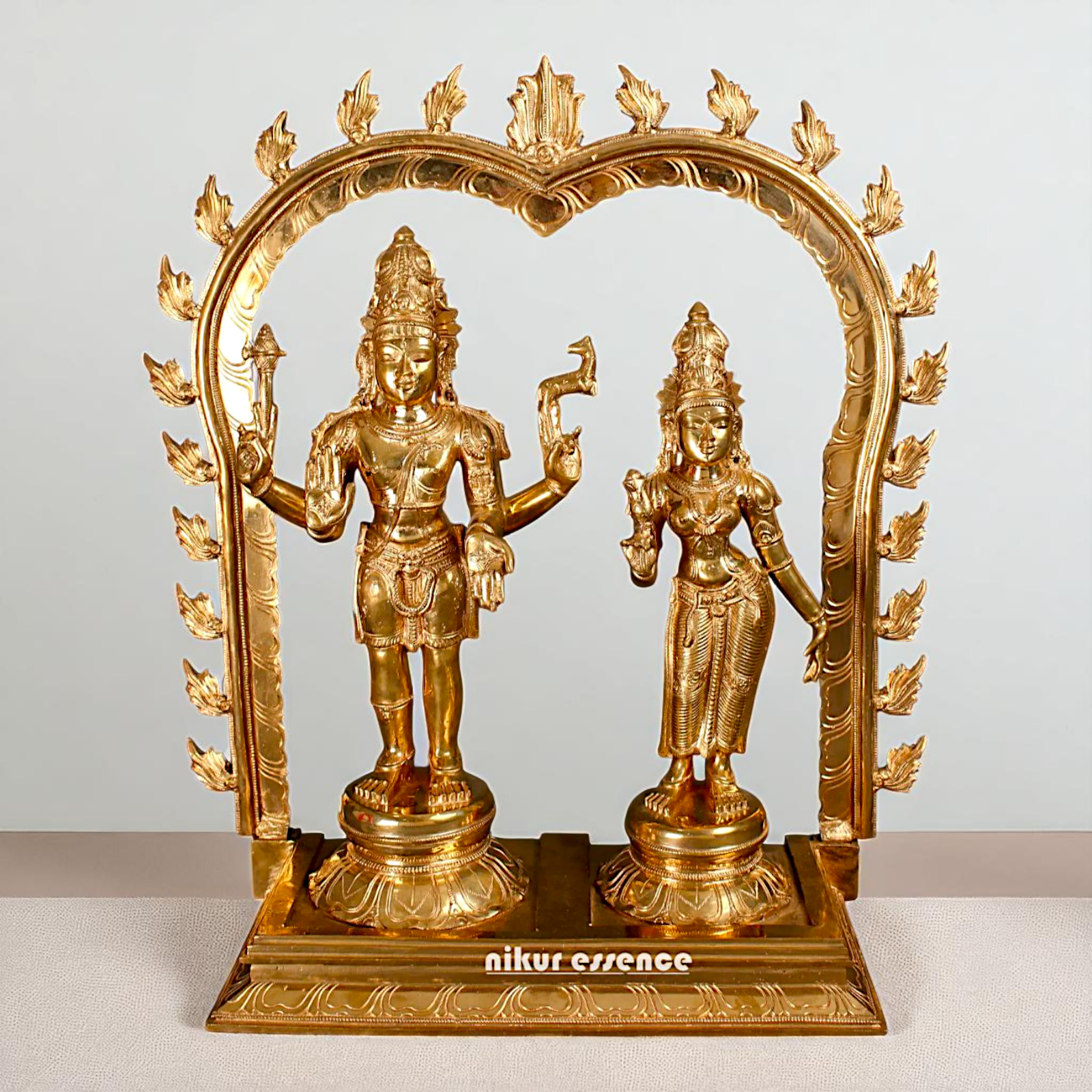 Shiva as pashupatinath with Parvati Standing with Blessing Bronze/Panchaloha idol - 25 inches Nikuressence
