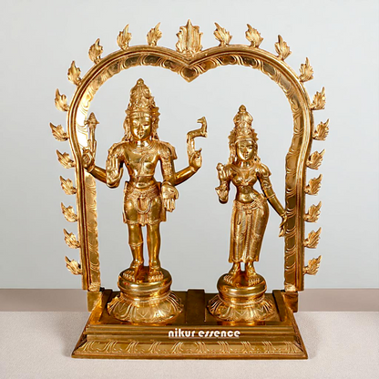 Shiva as pashupatinath with Parvati Standing with Blessing Bronze/Panchaloha idol - 25 inches Nikuressence