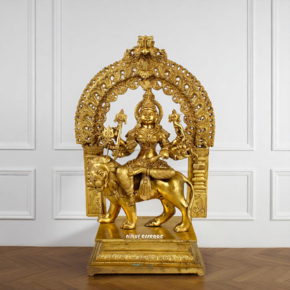 Goddess Durga Sherawali Maa Seated on Lion Bronze/Panchaloha idol - 18 Inches Nikuressence