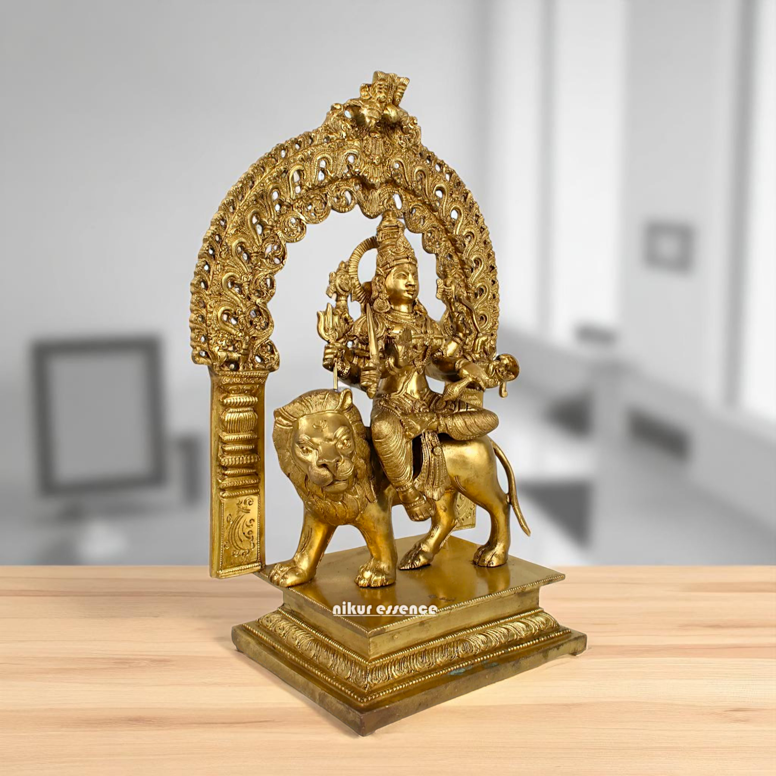 Goddess Durga Sherawali Maa Seated on Lion Bronze/Panchaloha idol - 18 Inches Nikuressence